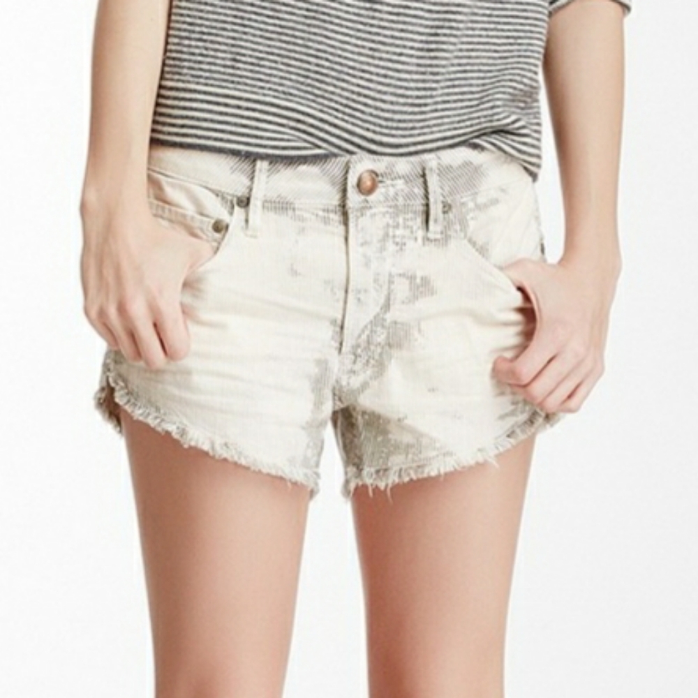 Stitch's Jeans Denim Short Frayed Hem Stripes Effect Cream Women's Size 26